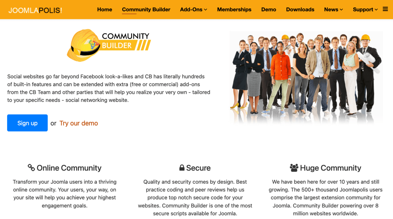 Extensão de rede social Joomla do Community Builder