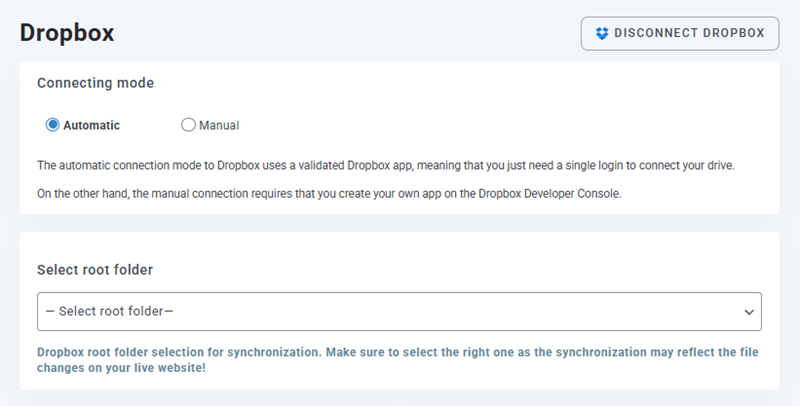 conectat automat la Dropbox