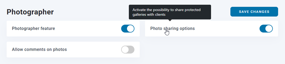 opção de compartilhamento de fotos