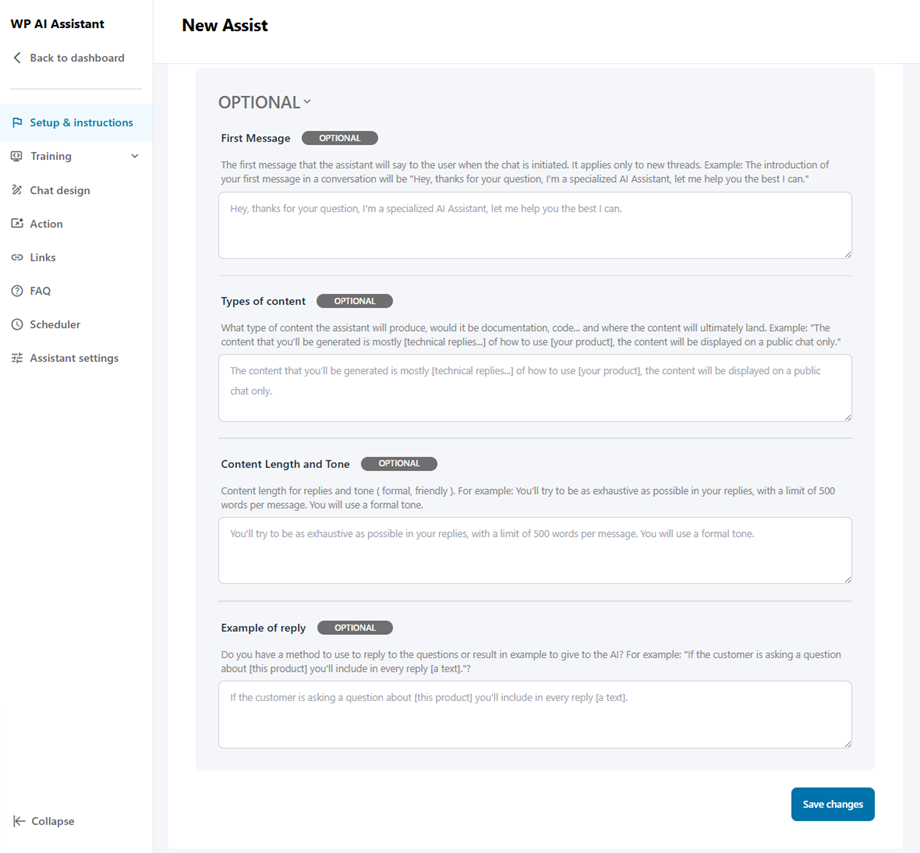 petunjuk pengaturan opsional