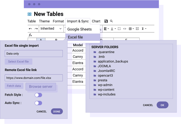 सर्वर एक्सेल फ़ाइल के साथ तालिका डेटा को सिंक्रनाइज़ करें