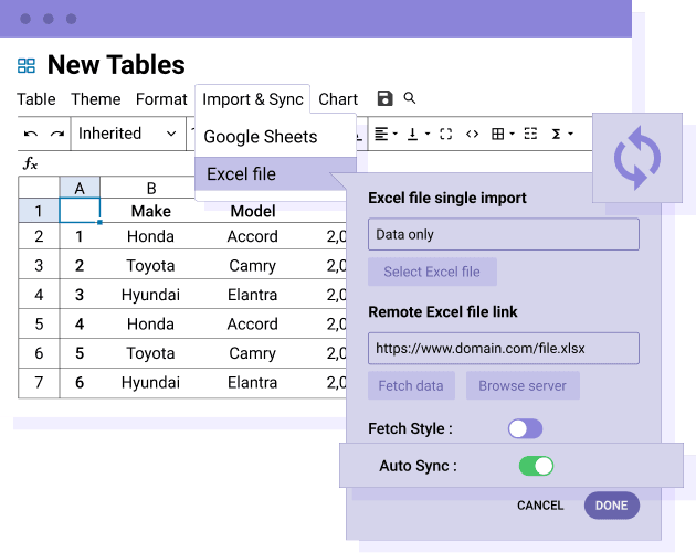 स्वचालित एक्सेल सिंक्रनाइज़ेशन