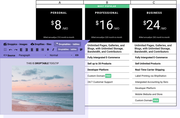 Επεξεργαστής tooltip στο κελί του πίνακα