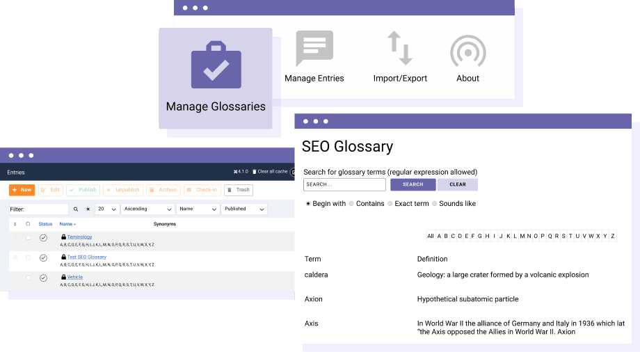 Πολλαπλά Γλωσσάρια, Ορισμοί, Αλφάβητα