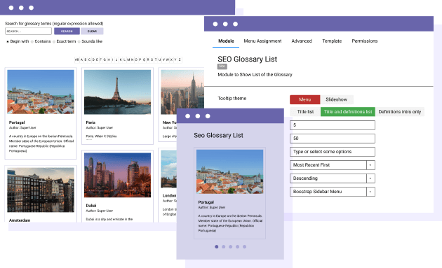 Θέματα για Γλωσσάρια και μια Ενότητα για Joomla