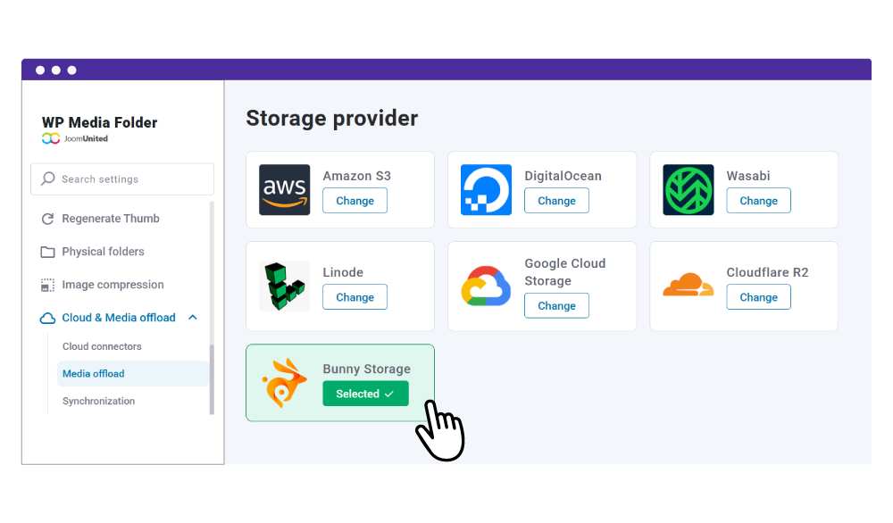 WP Media Folder مع تكامل Bunny Storage