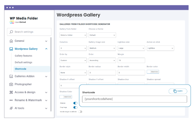 फ़ोल्डर्स शोर्टकोड जनरेटर से गैलरी