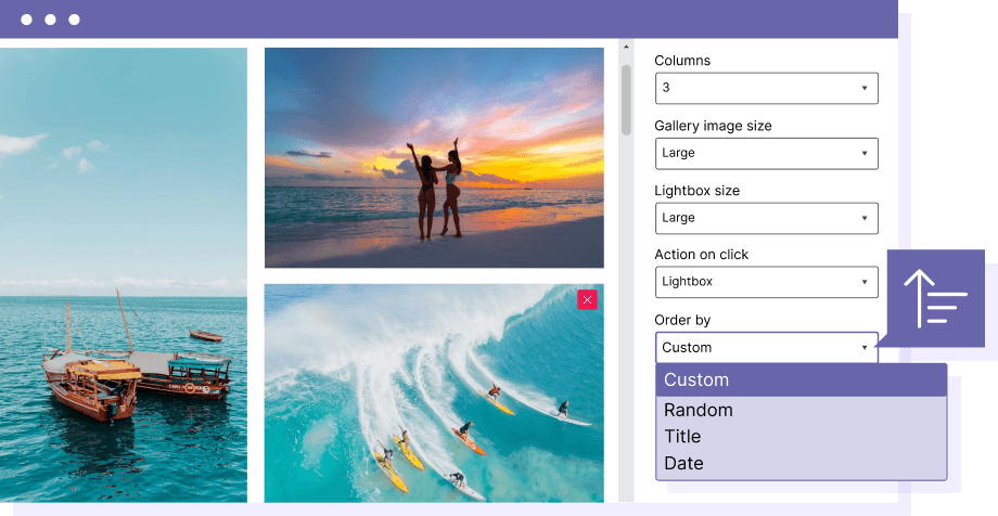 अपनी मीडिया फोल्डर गैलरी में छवियों को क्रमबद्ध करें