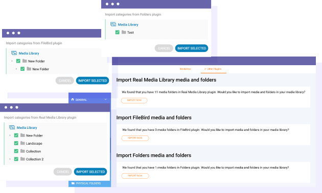 Import médií a složek ze pluginů třetích stran