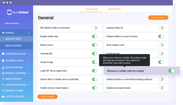 Разрешить удаление папки и ее медиафайлов