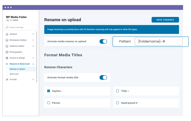 تحديد أنماط مخصصة لإعادة تسمية الوسائط