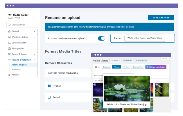 إعادة تسمية الوسائط تلقائيًا عند الرفع