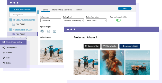 Взаимодействие клиентов с их фотографиями: список желаний, фильтр, скачивание