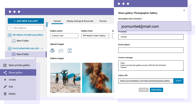Одна или несколько галерей на клиента