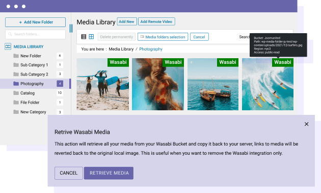Hent alle medier fra Wasabi til WordPress