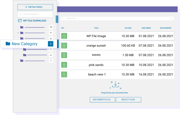 具有文件夹树的文件类别管理器