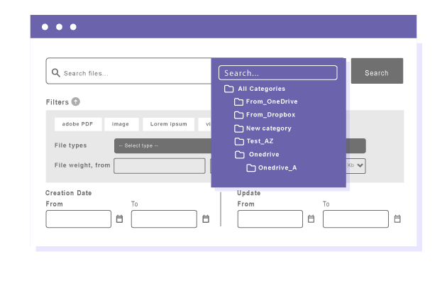 Αναζήτηση αρχείων με φίλτρο υποκατηγορίας