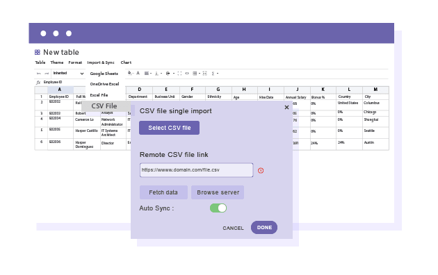 将 CSV 工作表导入为表格数据或导入带有样式的 CSV 文件