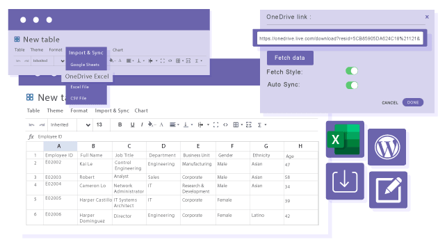 Importera och redigera Office 365 Excel-tabellinnehåll från WordPress