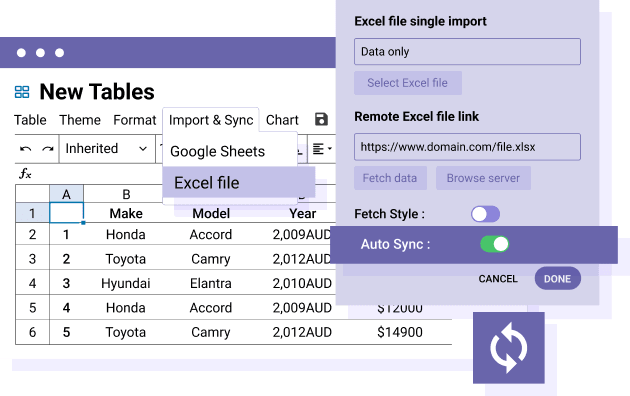 Automatic Excel table synchronization