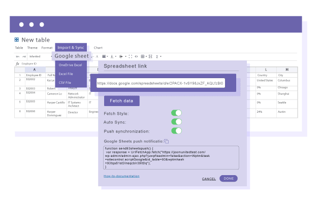 Συγχρονίστε τα δεδομένα του πίνακα με ένα διακομιστή Google Sheet