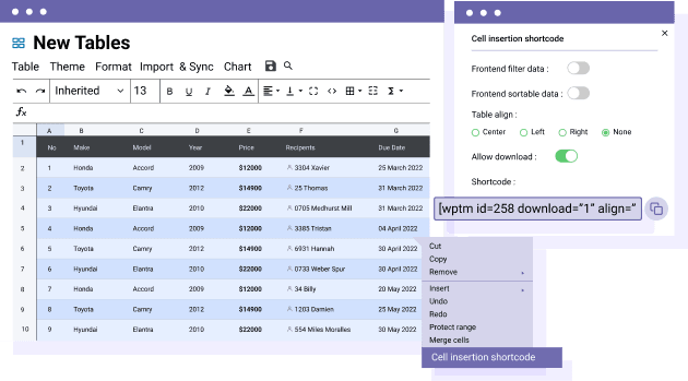 Εισαγάγετε μια επιλογή κελιού στο περιεχόμενό σας