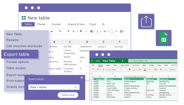 Export dat tabulky Gravity Forms do Google Sheets nebo Excel