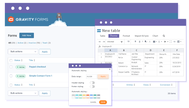 Tabulka dat Gravity Forms HTML pro unikátní a flexibilní design tabulky