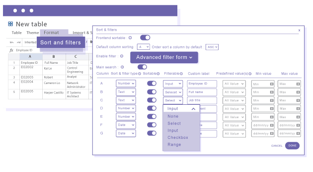 Εφαρμόστε μια προεπιλεγμένη ταξινόμηση δεδομένων στους πίνακές σας