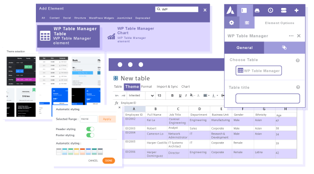 WP Table Manager ως κατασκευαστής πινάκων για Avada