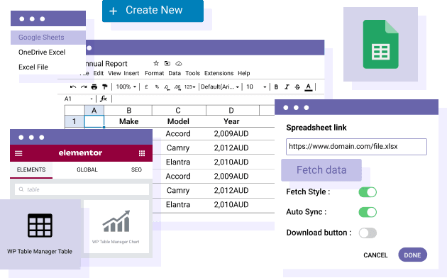 Φόρτωση ενός πίνακα βασισμένου σε Google Sheets στο Elementor