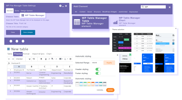 WP Table Manager ως κατασκευαστής πινάκων για το WPBakery