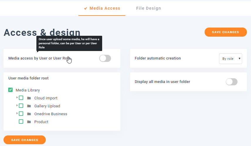 configuración de acceso a medios