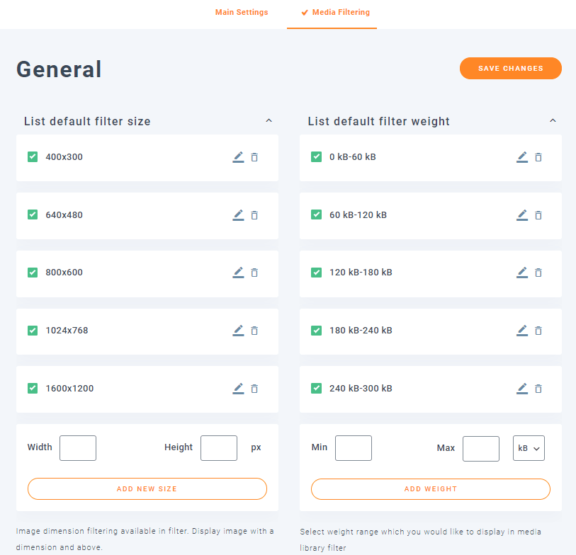 options de filtrage des médias