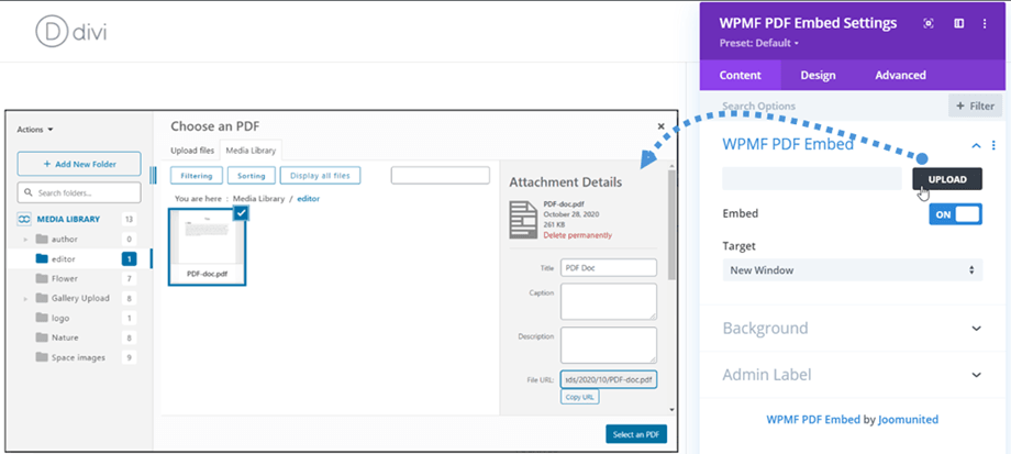 dosya-wpmf-pdf-divi seçin