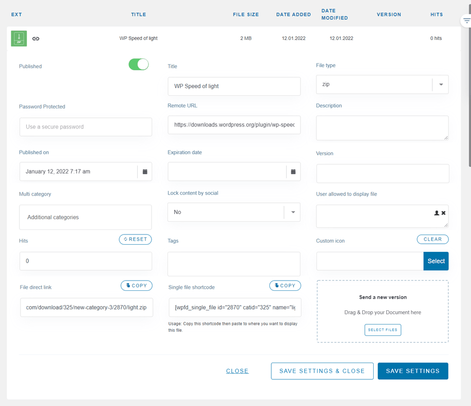 configurações de arquivo