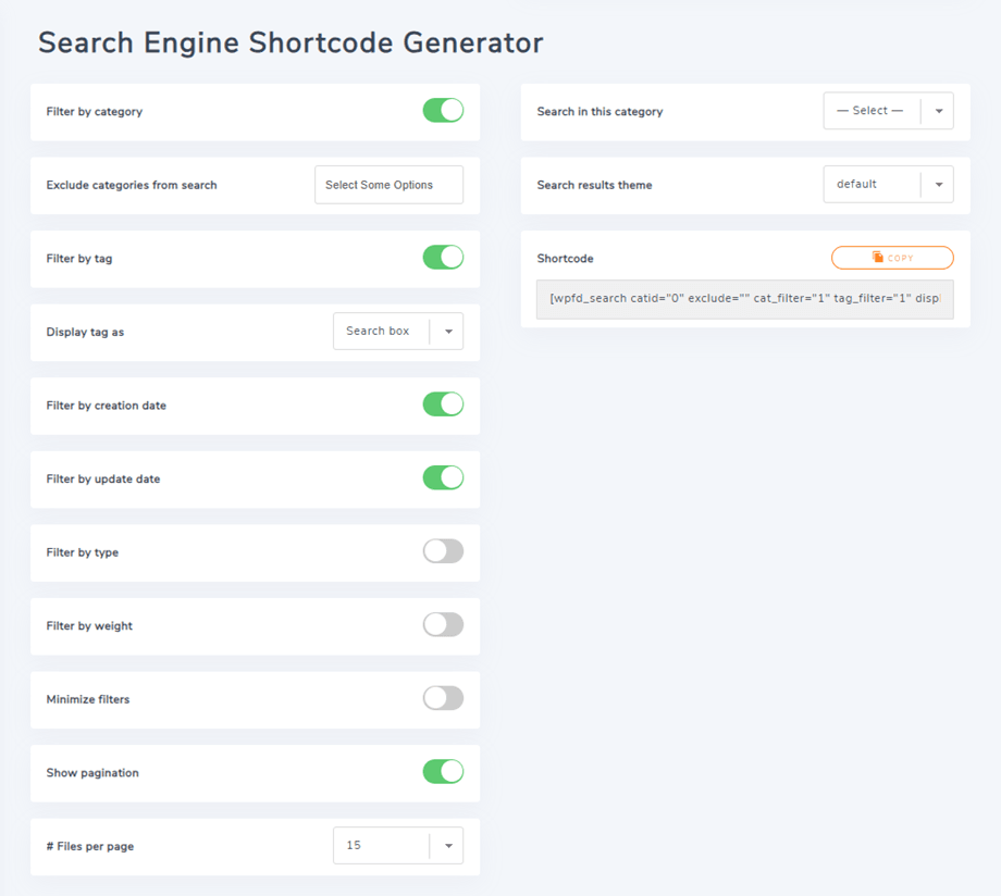 generatore di shortcode di ricerca