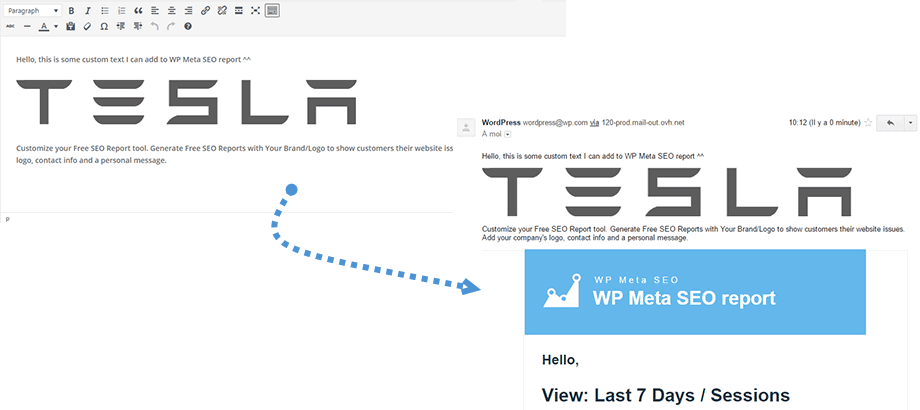 Email laporan SEO dengan konten khusus