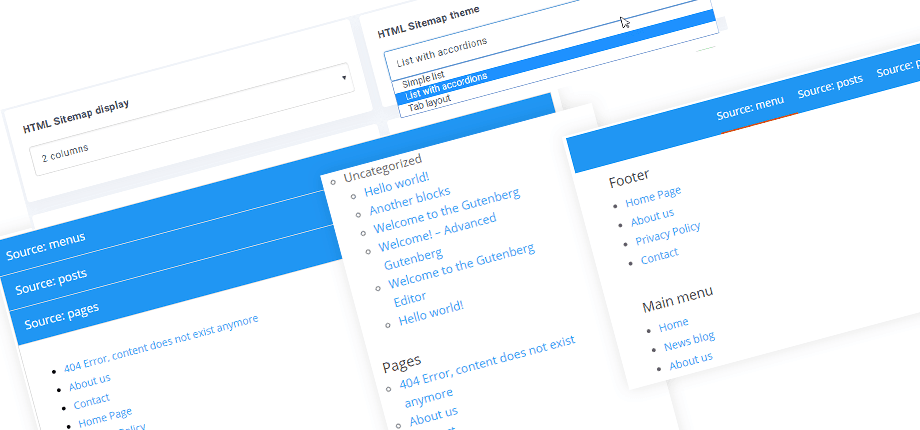 HTML-webhelytérkép a WordPress-hez oszlopok elrendezésével