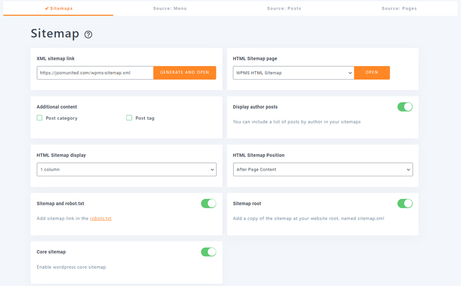 configuración del mapa del sitio