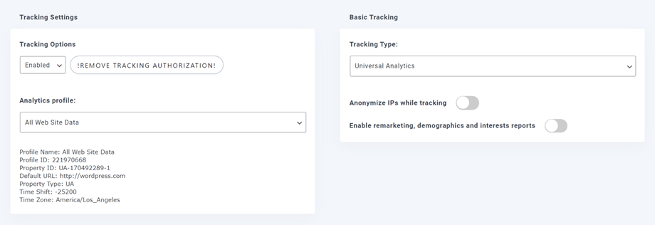 Tracking-Einstellungen