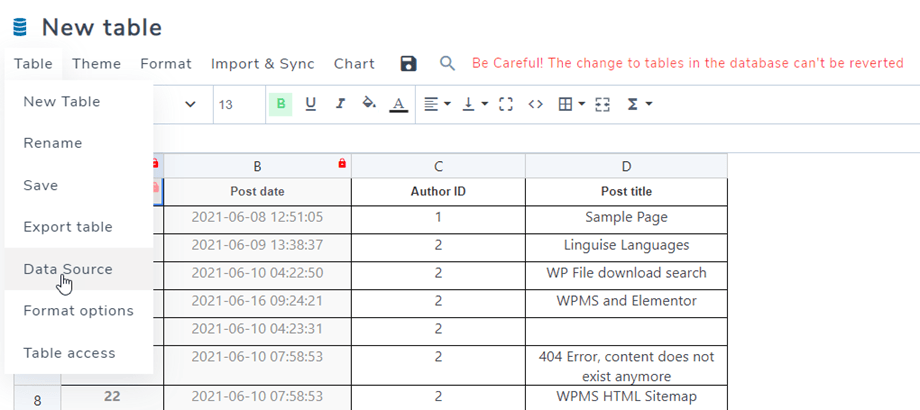 Datenbanktabelle generiert