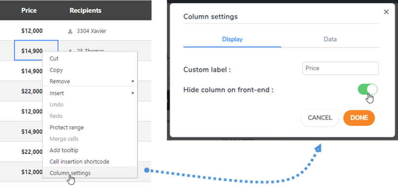 ẩn-cột- frontend