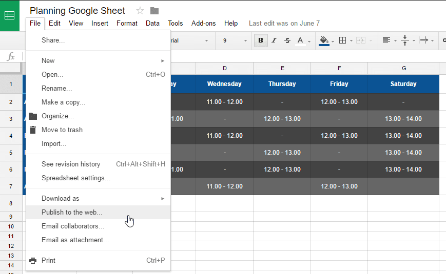 发布网络Google表格