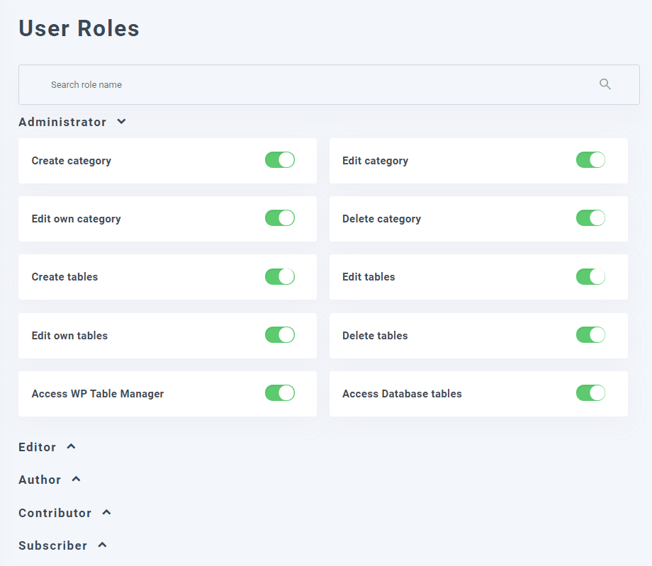 configuración de roles de usuario