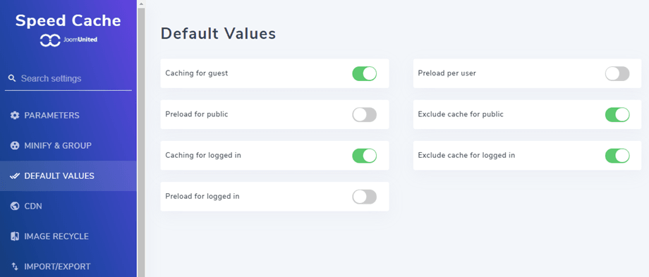 default-värden-tab