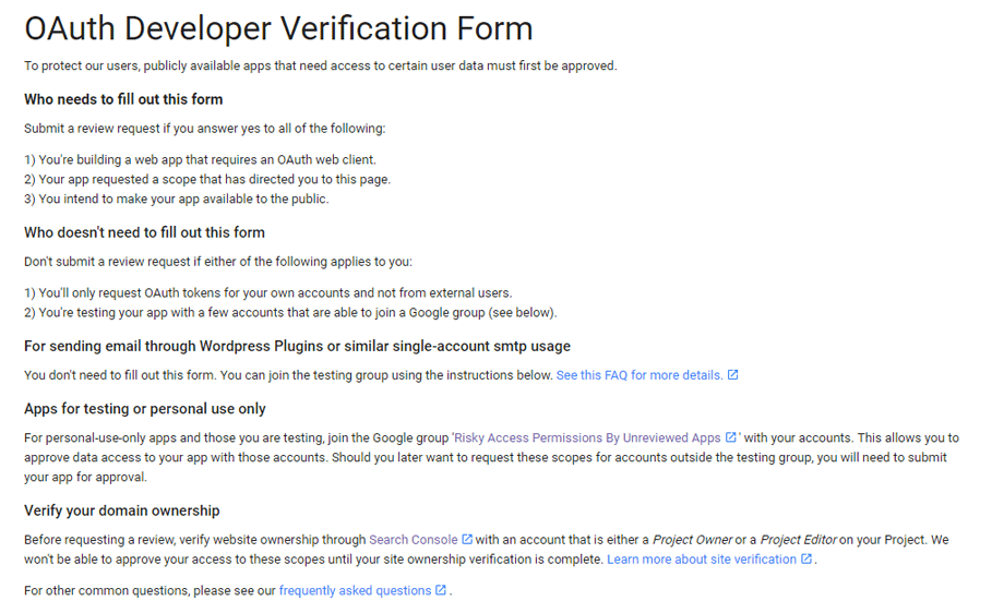 Formular de verificare OAuth-Developer