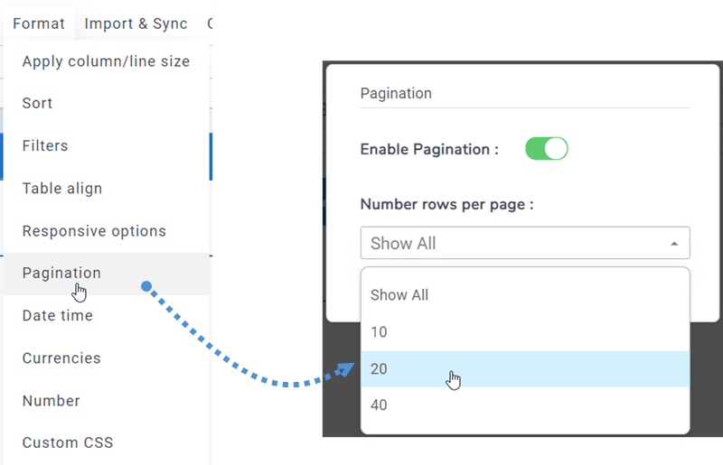 option de pagination