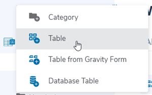 catégories de table