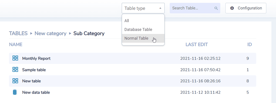 Tabellen-Filter-Suche